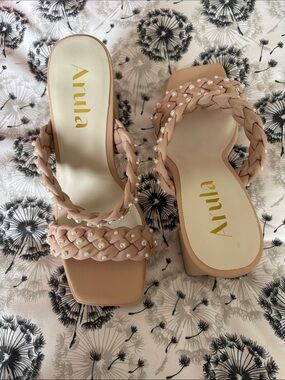 ARULA Blush Pink Braided Pearl Slide Mules